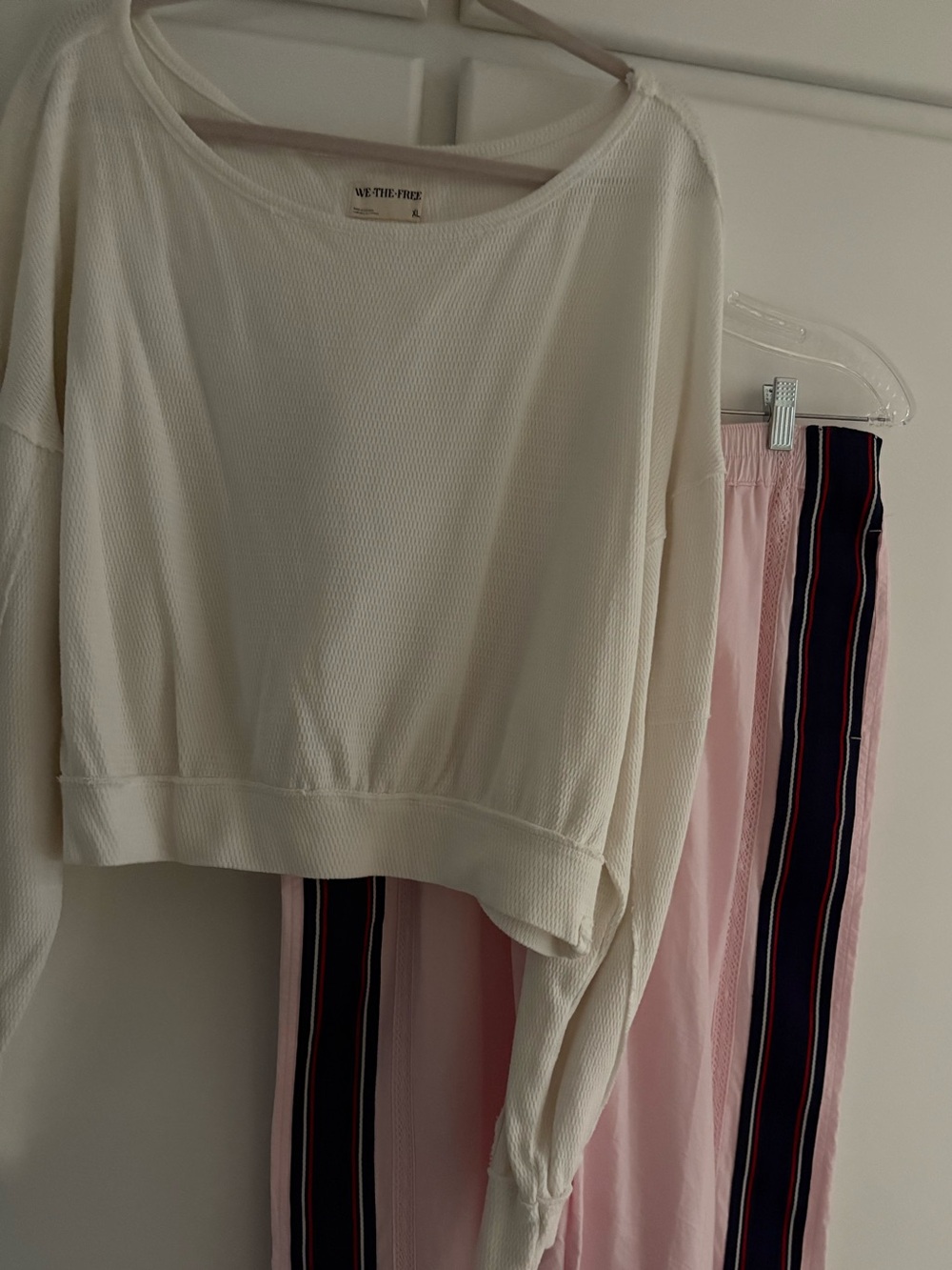 Free People Team Spirit Wide Leg Pants & WTF Crop Ivory Sweatshirt